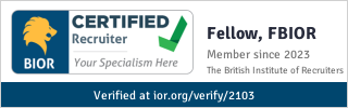BIOR member badge, Certified Recruiter, Fellow of The British Institute of Recruiters